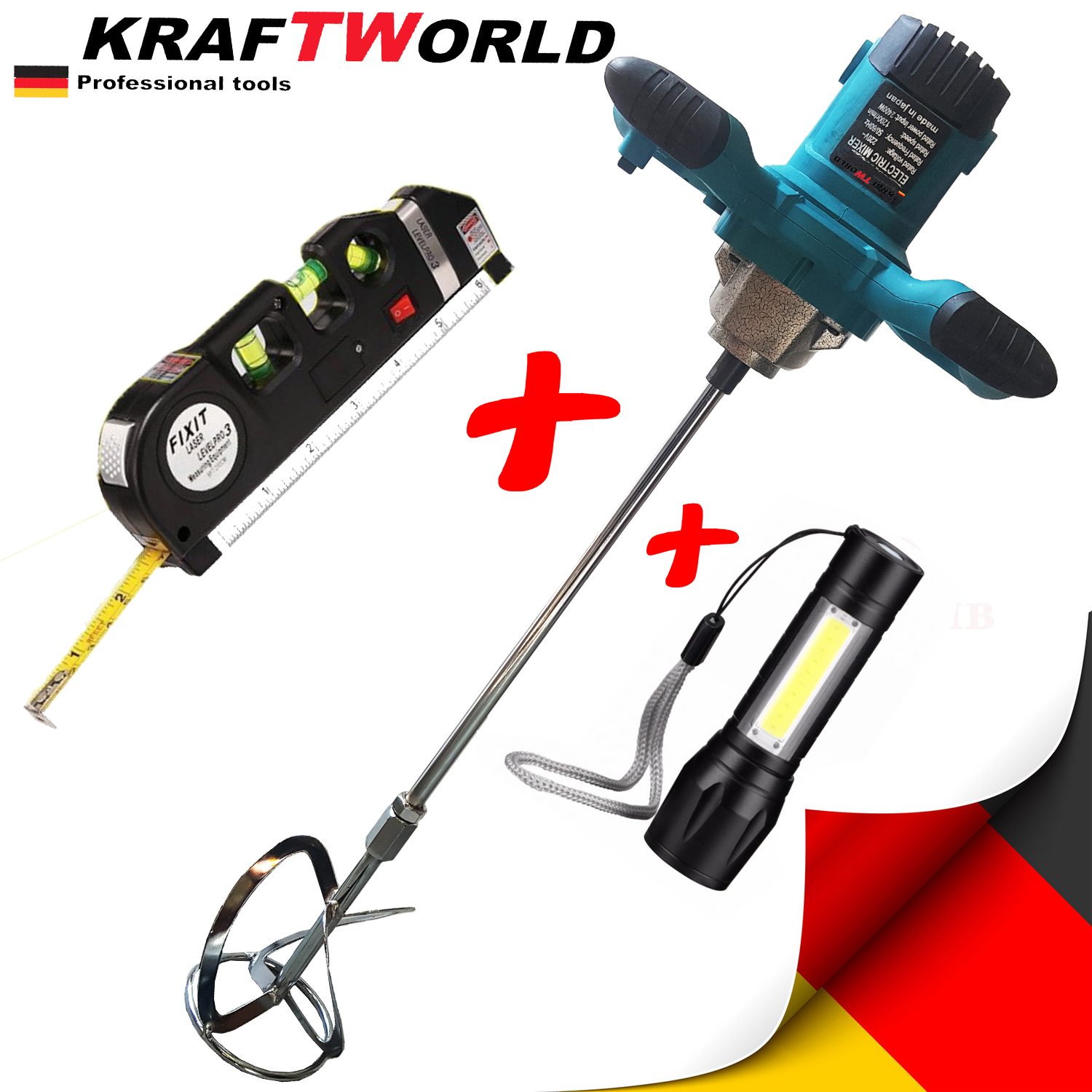 Строителен миксер KraftWorld 2400W , бъркалка за бетон + лазарен ...