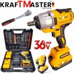 Безчетков Комбиниран Акумулаторен Ударен Гайковерт-Винтоверт KraftMaster 36V 8Ah 850 N/m + 40 части инструменти