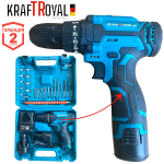 Акумулаторен Мини Винтоверт KRAFTROYAL Двускоростен Безжична Бормашина 24V 5,0AH + Накрайници 2 броя батерии и зарядно в куфар