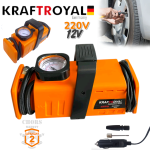 Компресор за Въздух Гуми KraftRoyal 7 Bar 220V и 12V Мощен Компресор за Налягане