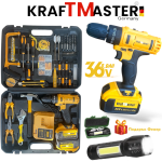Безжичен Ударен Винтоверт Акумулаторен KRAFT MASTER 36V 8,0AH + 111 Части Инструменти със подарък Фенер