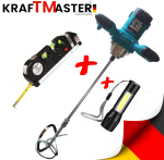 Строителен Миксер 2400W Бъркалка за Бетон KRAFT MASTER + Лазарен Нивелир с Ролетка + USB Фенер