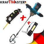 Строителен Миксер 2400W Бъркалка за Бетон KRAFT MASTER + Лазарен Нивелир с Ролетка + USB Фенер