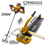 Машина за Рязане на Плочки 120см + Бъркалка за Бетон 2400W Теракотмашина 2 ножа и Миксер за Цимент
