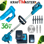 Градински Акумулаторен Тример за Трева Храсторез KRAFTMASTER 36V 8,0AH Косачка за Храсти 2 Батерии и Зарядно