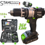 Акумулаторен Ударен Винтоверт / Бормашина 36V 8,0AH STAHLMAYER + 111 части инструменти 2 батерии Безчетков