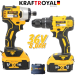 Импакт и Винтоверт Акумулаторен Безчетков 36V 8,0AH KRAFTROYAL Безжичнен Ударен 2в1 Комплект
