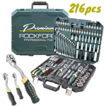 Професионално Гедоре 216 части ROCKFORCE PREMIUM с извити тресчотни ключове Тресчотки Професионани Инструменти