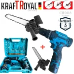 Акумулаторен Двускоростен Винтоверт 24V 5AH KRAFTROYAL + Приставка Адаптер Резачка за Клони Трион 18см шина и 30 части 2 батерии и зарядно - Image 10