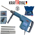 Къртач - Перфоратор Комбиниран KRAFTROYAL 2500W Електрически за Пробиване и Къртене 220V 4 броя Накрайници Свредла Длета и Куфар