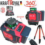 4Д Нивелир Лазерен 4D KRAFTROYAL 360 градуса с 16 линии зелен лазер с Тринога и Дисплей 2 Батерии