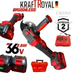 2в1 Акумулаторен Ъглошлайф и Гайковерт / Импакт KRAFTROYAL 36V 8,0AH 2 батерии Шлайф Червен Комплект - Image 2
