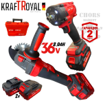 2в1 Акумулаторен Ъглошлайф и Гайковерт / Импакт KRAFTROYAL 36V 8,0AH 2 батерии Шлайф Червен Комплект