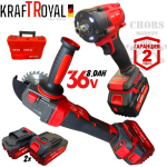 2в1 Акумулаторен Ъглошлайф и Гайковерт / Импакт KRAFTROYAL 36V 8,0AH 2 батерии Шлайф Червен Комплект