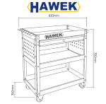 Инструментална Количка HAWEK с 3 Рафта и 1 Чекмедже Количка за Инструменти HW-1191 - Image 7