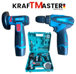 Акумулаторен Ъглошлайф 76мм и Двускоростен Винтоверт KRAFT MASTER 24V 6AH + 2 Броя батерии и Зарядно Накрайници и Дискове  