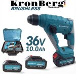 Безчетков Акумулаторен Перфоратор (Бормашина) 36V 10AH KRONBERG Ударен Професионален с 2 Батерии Зарядно Устройство и Куфар - Image 3