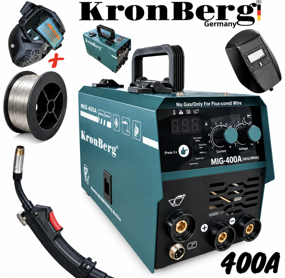 IMG_9486 2в1 Телоподаващо с Инверторен Електрожен 400A KRONBERG Заваръчен Апарат до 5мм + Соларен Шлем - Image 1