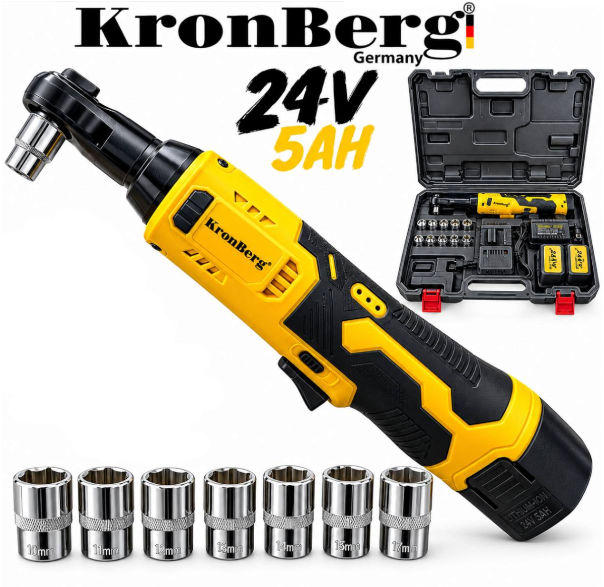 Photoroom-20260926_205014 Акумулаторна Тресчотка 24V 5AH 90Nm KRONBERG 2 Батерии и Куфар с комплект вложки - Image 1