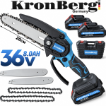 Акумулаторна Безчеткова Резачка за Клони 36V 8,0AH KRONBERG 2 Шини 2 Батерии 2 Вериги и Зарядно Устройство в Куфар