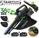 Акумулаторен Листосъбирач и Духалка Раздробяване 3в1 STAHLMAYER 36V + 36V 8.0 Ah с 2 торби 40 литра с Колела 2 Батерии