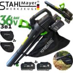 Акумулаторен Листосъбирач и Духалка Раздробяване 3в1 STAHLMAYER 36V + 36V 8.0 Ah с 2 торби 40 литра с Колела 2 Батерии